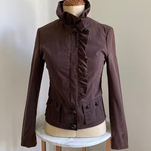 Vintage Elevenses by Anthropologie Brown Cotton Ruffle Jacket Size 4